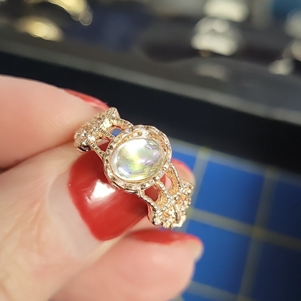 Rose Gold w Iridescent Stone Ring